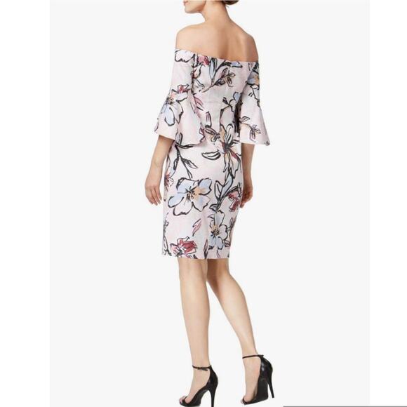 NWT Laundry by Shelli Segal Off Shoulder Blush Floral Print Jacquard Dress Sz 10 - Picture 2 of 13